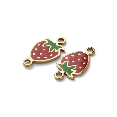 304 Stainless Steel Enamel Strawberry Connector Charms STAS-A121-02G-1