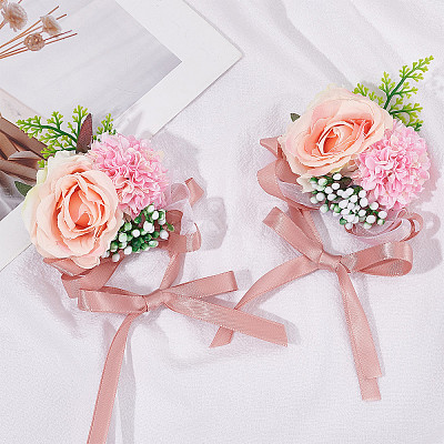 2PCS Silk Wrist Corsage AJEW-CP0001-51D-1