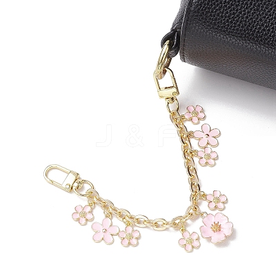 Alloy Pink Enamel Flower Pendant Cable Chain Purse Decorative Chains AJEW-BA00148-01-1