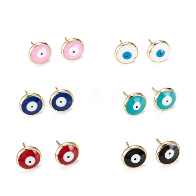 Evil Eye Enamel Stud Earrings for Girl Women EJEW-H126-31G-1