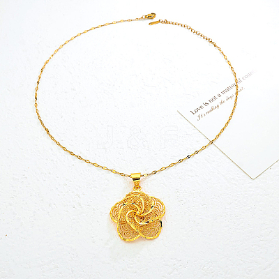 Vintage Gothic Brass Hollow Flower Pendant Dapped Chain Necklaces for Women UA5316-1