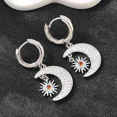 Brass Micro Pave Cubic Zirconia Hoop Dangle Earrings KK-CBA8324-05A-P-1