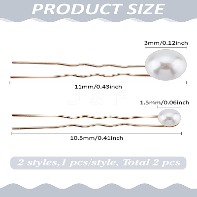 2Pcs 2 Styles Zinc Alloy and ABS Pearl Hairpin OHAR-LP0002-14-1