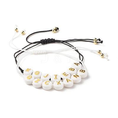 2Pcs 2 Style Flat Round with Letters Braided Bead Bracelets Set for Women BJEW-JB07571-1