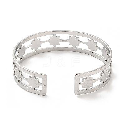 Non-Tarnish 304 Stainless Steel Star Open Cuff Bangles BJEW-L682-026P-1