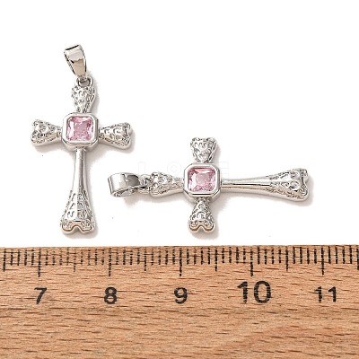 Brass Micro Pave Pink Cubic Zirconia Pendants CU-CBA9AB3-37P-1