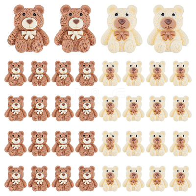 60Pcs 2 Colors Bear Opaque Resin Cabochons CRES-UN0001-05-1