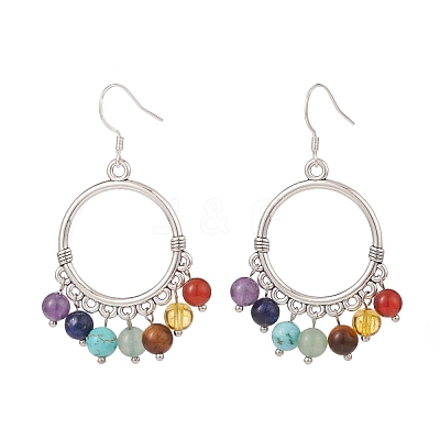 Natural & Synthetic Mixed Gemstone Chandelier Earrings EJEW-TA00105-1
