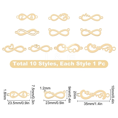 10Pcs 10 Style 304 & 201 Stainless Steel Links Connectors STAS-SC0002-55G-1