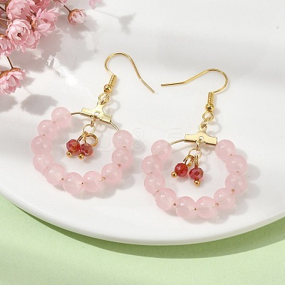 Imitation Jade Glass Beaded Ring Dangle Earrings EJEW-JE05568-04-1