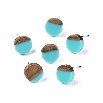 Opaque Resin & Walnut Wood Stud Earrings EJEW-N017-008-B07-1