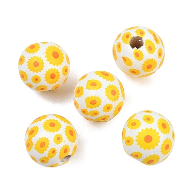 Printed Wood European Beads WOOD-G029-06D-1