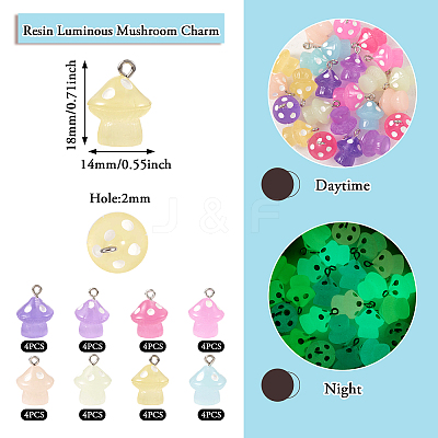 28pcs 7 colors Luminous Opaque Resin Pendants RESI-TA0002-12-1