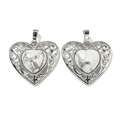 Natural & Synthetic Mixed Gemstone Peach Love Heart Pendants G-G158-01-1