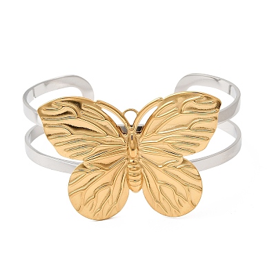 Two-Tone 304 Stainless Steel Cuff Bangles for Women BJEW-Z170-01GP-03-1