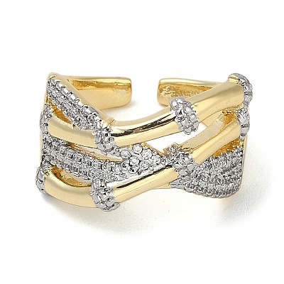 Rack Plating Brass Micro Pave Cubic Zirconia Cuff Finger Rings for Women RJEW-C114-16H-G-1