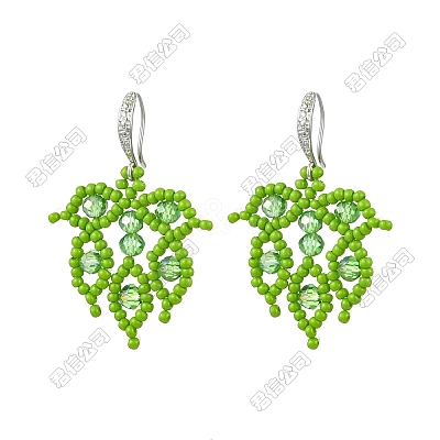 Handmade Glass Seed Beads Leaf Dangle Earrings EJEW-FS00098-1
