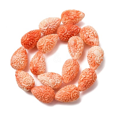 Synthetic Coral Dyed Carved Beads Strands SH-CBAE713-01A-1