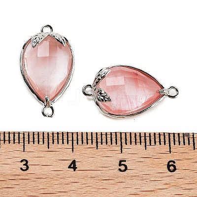 Cherry Quartz Glass Faceted Teardrop Connector Charms G-B081-03P-02-1