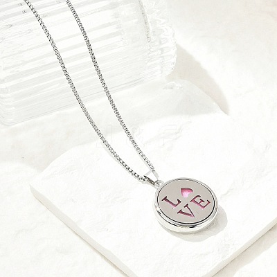 316 Surgical Stainless Steel Aromatherapy Diffuser Perfume Hollow Flat Round Pendant Box Chain Necklaces NJEW-R016-01P-03-1