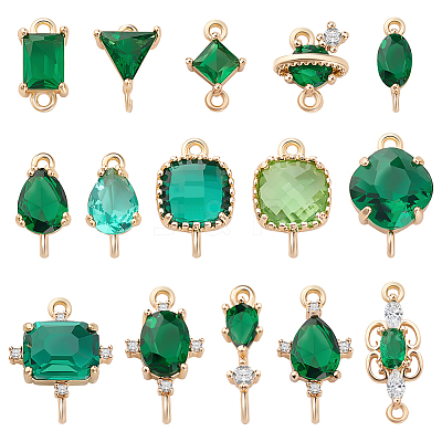 30Pcs 15 Styles Brass PAve Glass & Cubic Zirconia Connector Charms GLAA-GA0001-74-1
