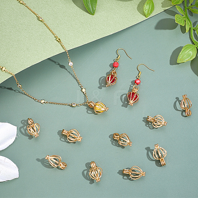 30Pcs Hollow Out Alloy Bead Cage Pendants KK-PH0014-14G-1
