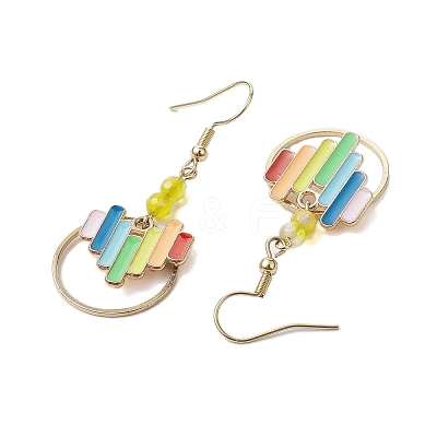 Heart Alloy Enamel & Brass Ring Dangle Earrings for Women EJEW-JE05922-1