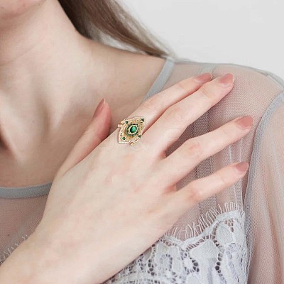 Green Cubic Zirconia Evil Eye Adjustable Rings JR925A-1