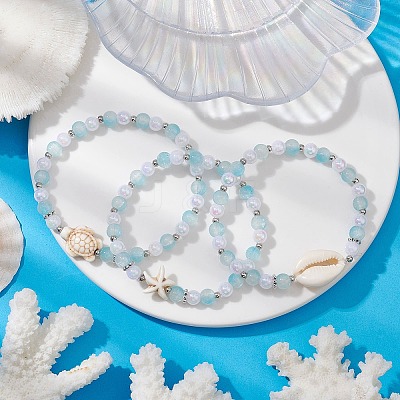 3Pcs 3 Styles Round Acrylic & Glass Beaded Stretch Bracelet Sets BJEW-JB10730-02-1