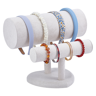 2 T Bar Wood Covered with Velvet Bracelet Display Stands with Heart Base ODIS-WH0099-66A-1