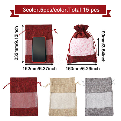 15Pcs 3 Colors Polyester Blank DIY Craft Drawstring Bag ABAG-CW0001-02-1
