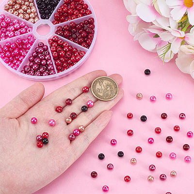 296Pcs 8 Ccolors Baking Paint Pearlized Glass Pearl Round Beads HY-HY0001-07A-1
