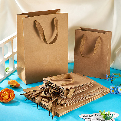 15Pcs 3 Styles Rectangle Kraft Paper Bags with Handle AJEW-TA0001-92-1