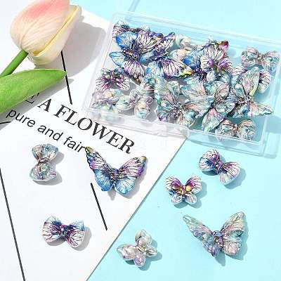 24Pcs 6 Styles UV Plating Printed Opaque Acrylic Beads PACR-FS0001-10-1