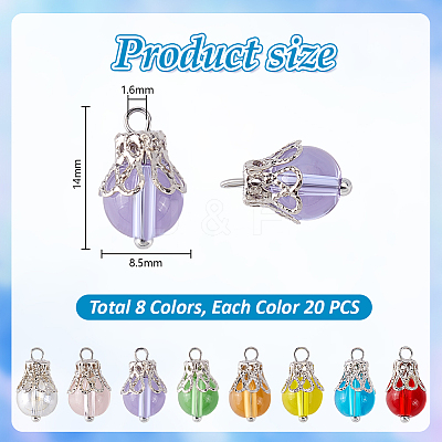 160Pcs 8 Colors Glass Charms PALLOY-PHE00017-1
