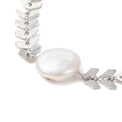 Natural Pearl Link Bracelet with 304 Stainless Steel Cobs Chains for Women BJEW-TA00214-1