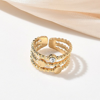 304 Stainless Steel Pave Clear Cubic Zirconia Cuff Open Rings for Women RJEW-F207-03F-G-1