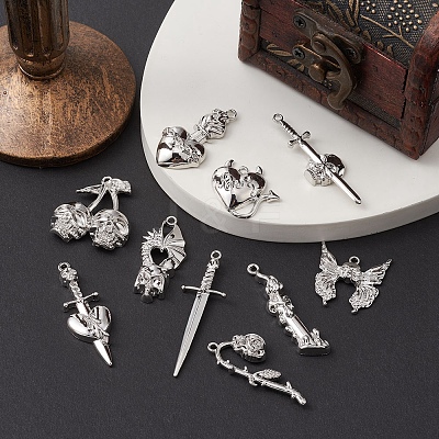 10Pcs 10 Style Halloween Theme Rack Plating Alloy Pendants FIND-YW0003-84-1