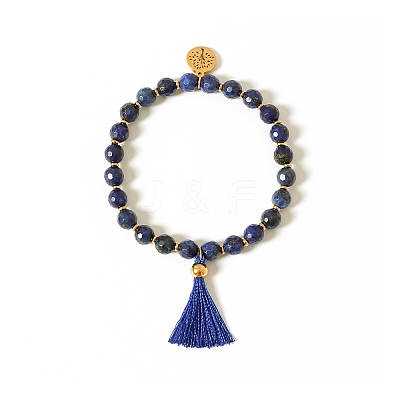 6.2MM Faceted Round Natural Lapis Lazuli Beaded Stretch Bracelets WG42E8E-01-1