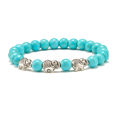 Synthetic Turquoise & Natural Lava Rock Round Beads Stretch Bracelets Set BJEW-JB07465-1