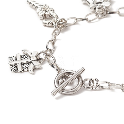 Christmas Tree & Snowman & Candy Cane & Gift Box Alloy Charm Bracelet BJEW-JB09300-1