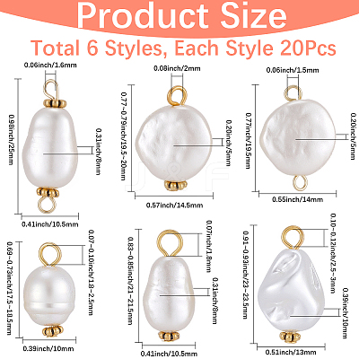 120Pcs 6 Styles Acrylic Imitation Pearl Pendants and Links FIND-BM0001-21-1