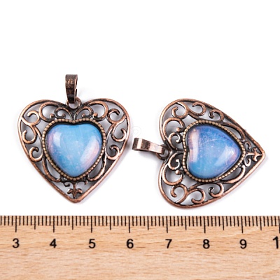 Synthetic Opalite Peach Love Heart Pendants G-G158-01-10-1