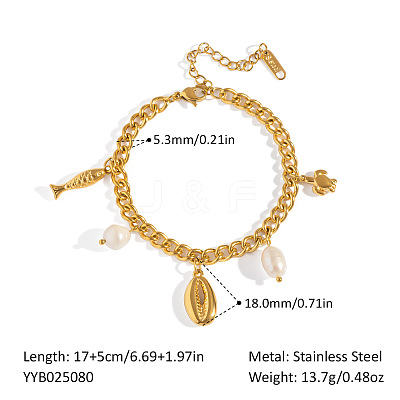 Summer Beach 304 Stainless Steel & Natural Pearl Charm Bracelets for Women SE9487-5-1
