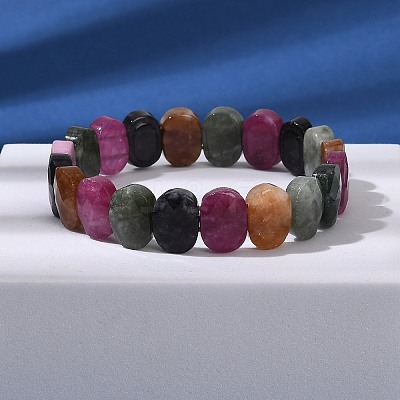 Oval Natural Malaysia Jade Beaded Stretch Bracelets G-P589-02A-04-1