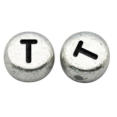 Silver Color Plated Acrylic Horizontal Hole Letter Beads MACR-PB43C9070-T-1