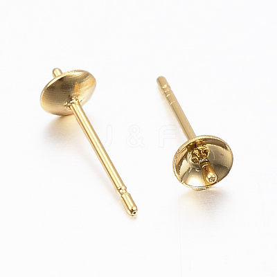 304 Stainless Steel Post Stud Earring Settings For Half Drilled Bead X-STAS-H558-08G-1