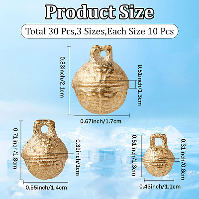 30Pcs 3 Styles Brass Bell Pendants KKB-CN0001-01-1