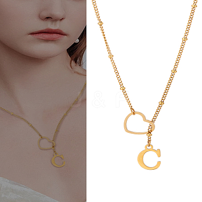 1Pc Letter & Heart Stainless Steel Lariat Necklaces for Women NJEW-LP0002-87G-C-1