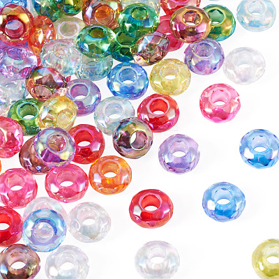 100Pcs UV Plating Transparent Acrylic European Beads OACR-TA0004-92-1